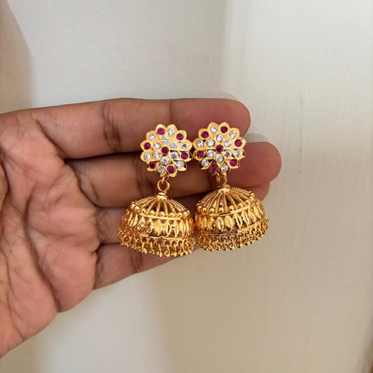 Ruby Stone Jhumka Earrings (Impon)
